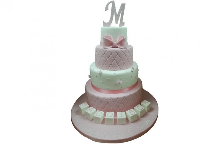 4 Tiered Quilted Christening Cake