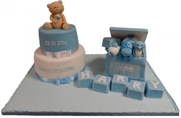 Christening Tiered Cake with Toy Box