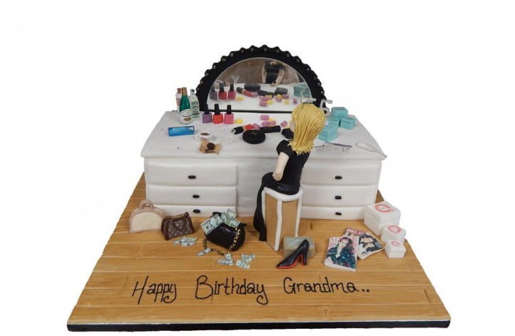 Dressing Table with Lights and Figure Cake