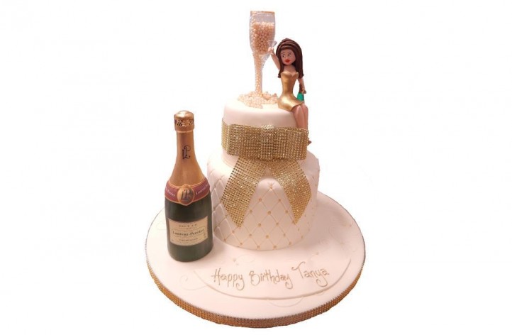 Tiered Cake with Champagne Glass & Figure