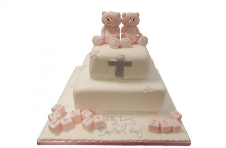 Tiered Christening Bears with Blocks Cake